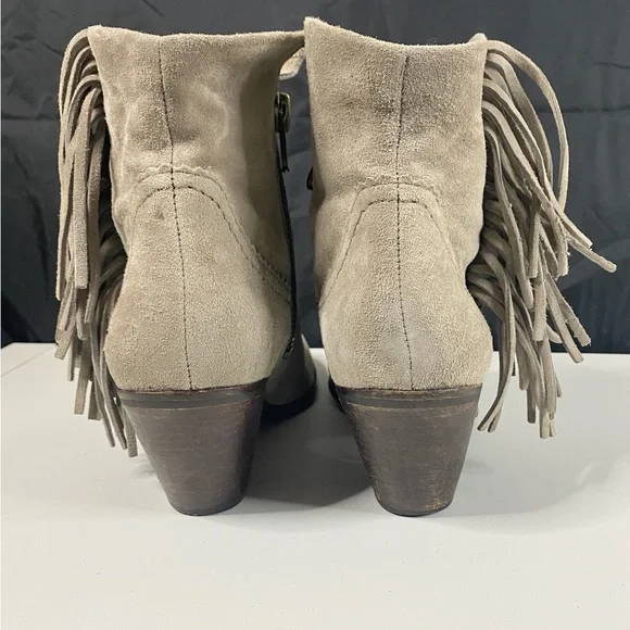 Women's Sam Edelman Suede Louie Ankle Boot with Fringe in Gray Side Zip Size 8.5 - Picture 3 of 6